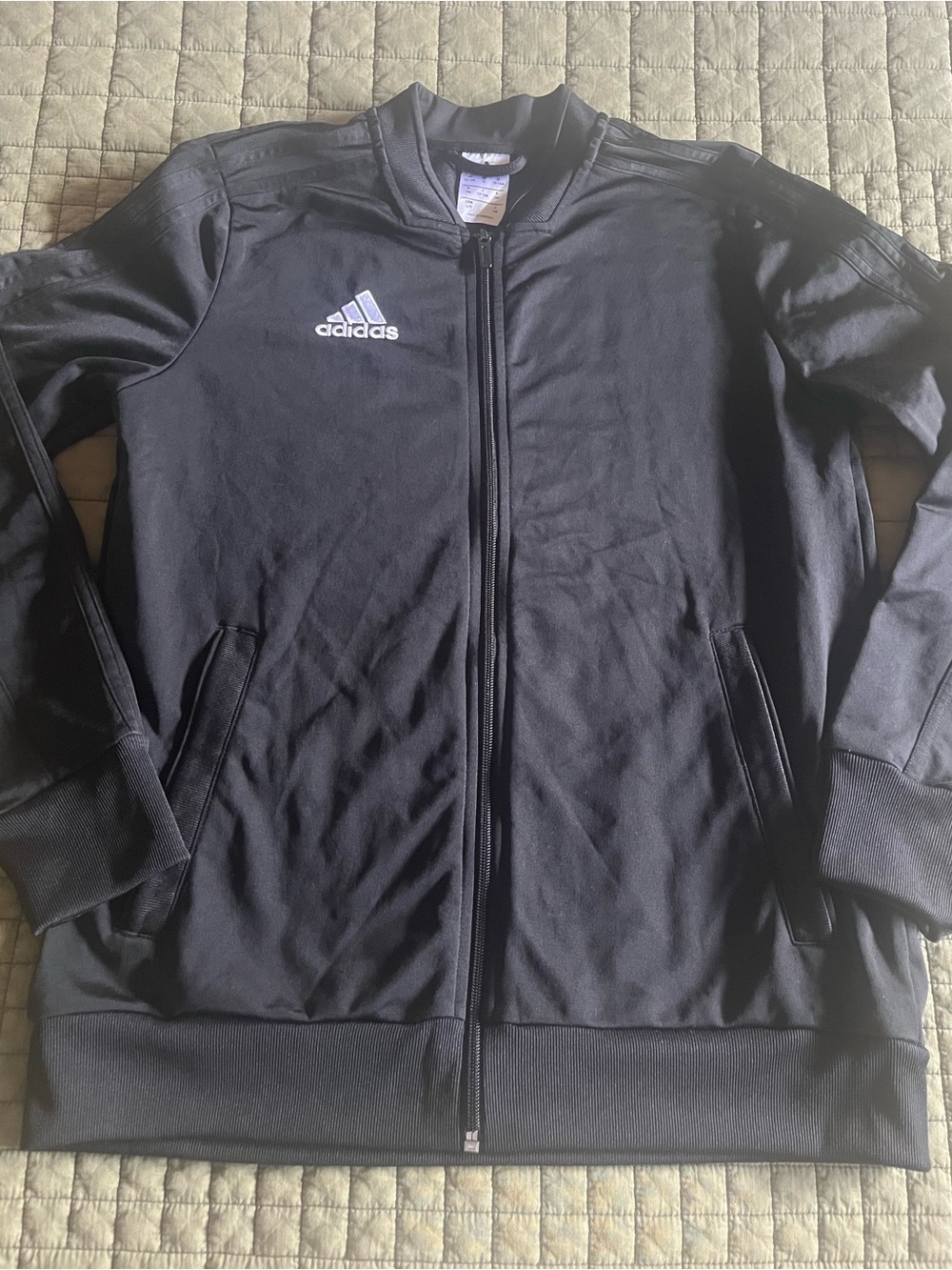 Adidas Track Jacket Black Tri-Stripe Full-Zip Jacket Sz 14Y